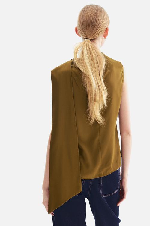 Draped satin blouse - golden olive