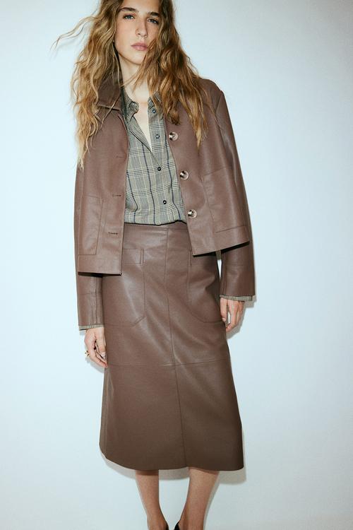 Coated midi skirt - brown