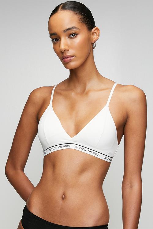 Branded Cotton Cross Over Bralette 2 Pack - Black/White