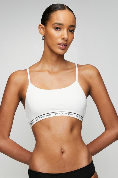 Branded Cotton Scoop Bralette 2 Pack - Black/White