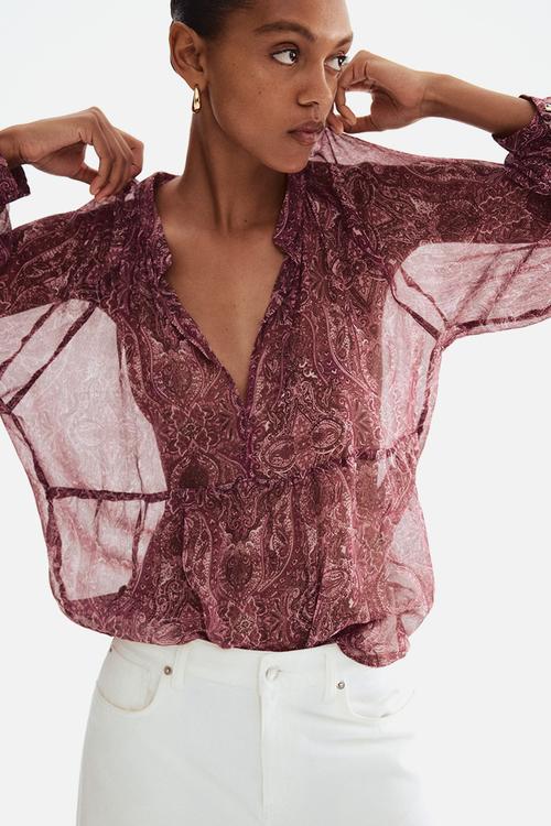 Patterned chiffon blouse - dark pink paisley pattern