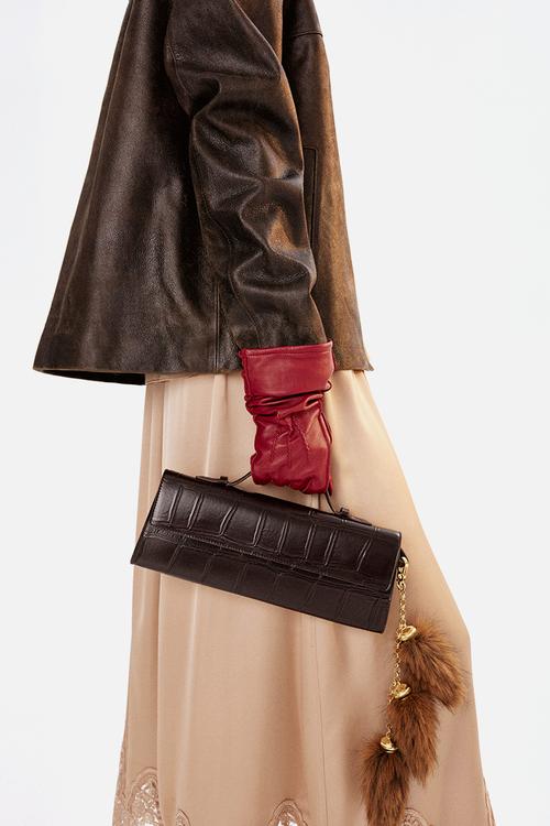 Rectangular crossbody bag - dark brown crocodile pattern