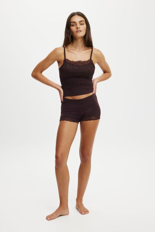 Dreamy soft lace overlay cami - chocolate plum