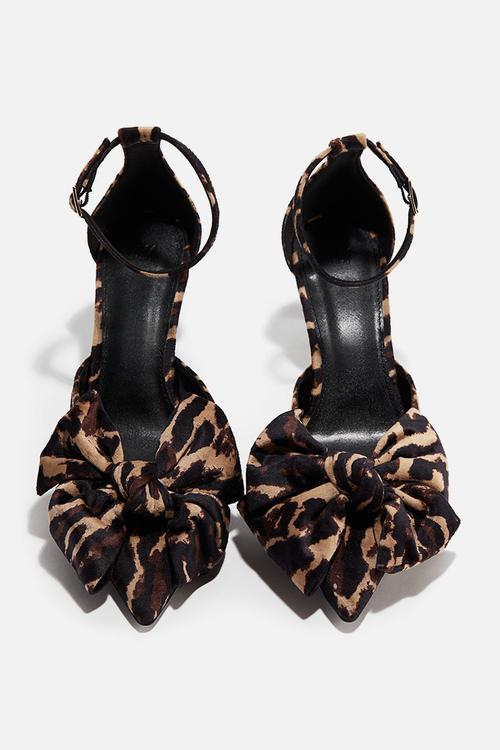 Bow-detail velour court shoes - brown leopard print 