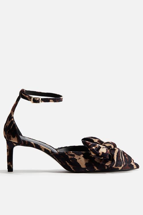 Bow-detail velour court shoes - brown leopard print 