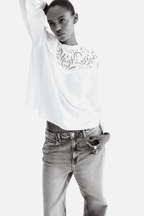 Broderie anglaise-detail blouse - white