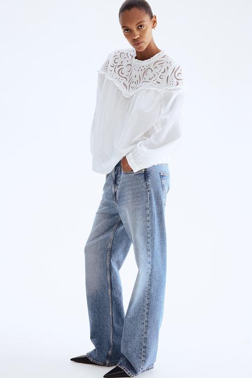 Broderie anglaise-detail blouse - white