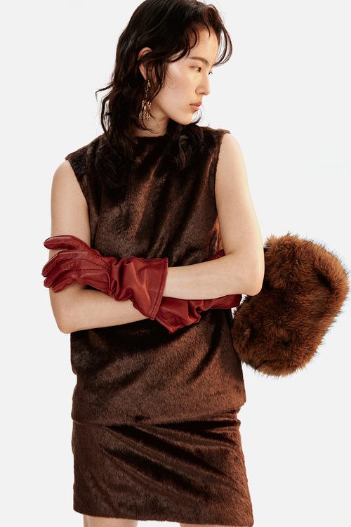 Long leather gloves - dark red