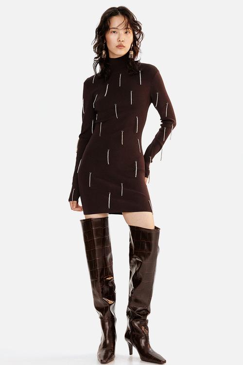 Over-the-knee boots - dark brown crocodile pattern