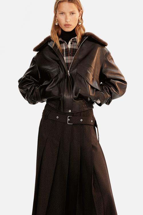 Belted pleated skirt - dark brown 