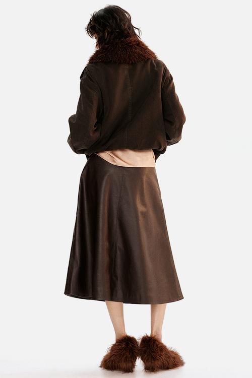 Coated a-line skirt - dark brown