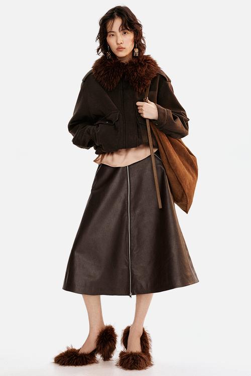 Coated a-line skirt - dark brown