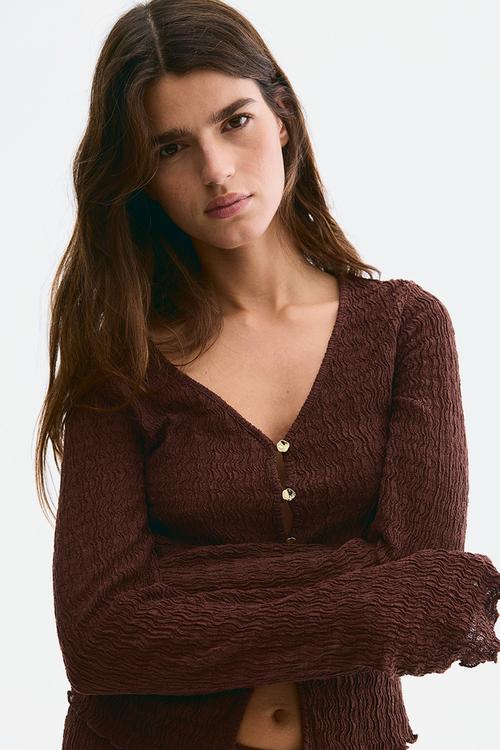 Overlock-detail cardigan - brown