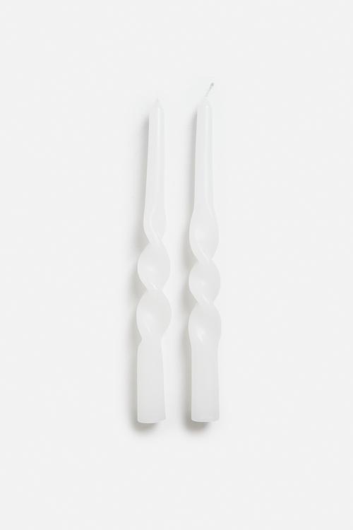 Twisted Candle Set of 2 - White