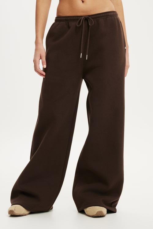 Plush Tie Waist Wide Leg Sweatpant - French Roast