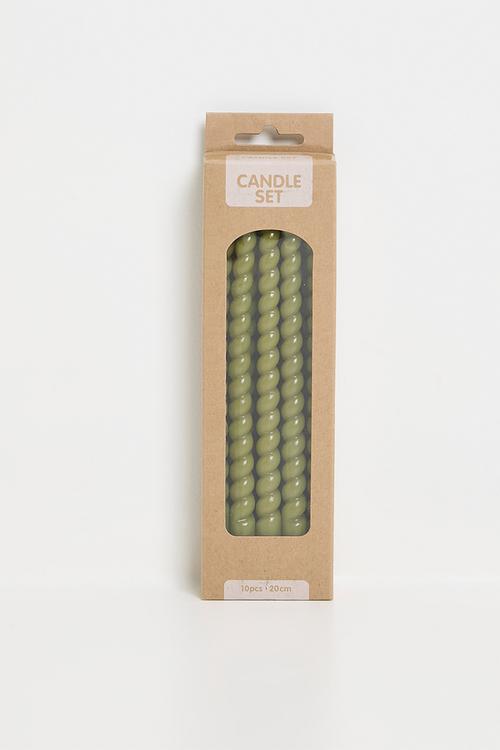 Twisted 20cm dinner candle set of 10 - Green