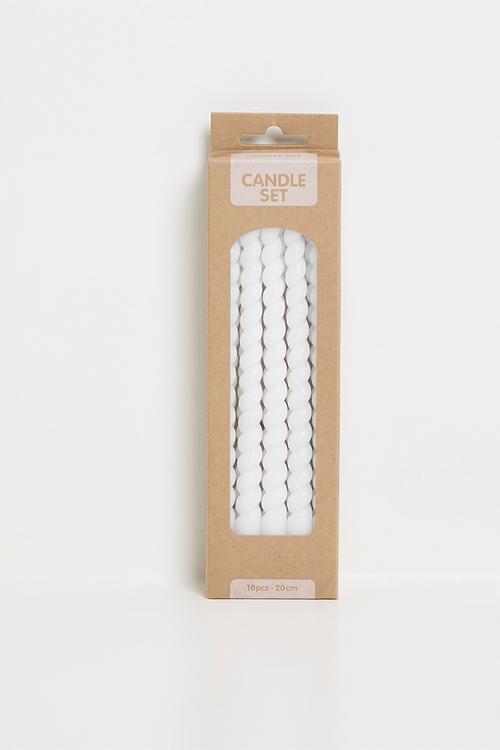 Twisted 20cm dinner candle set of 10 - White