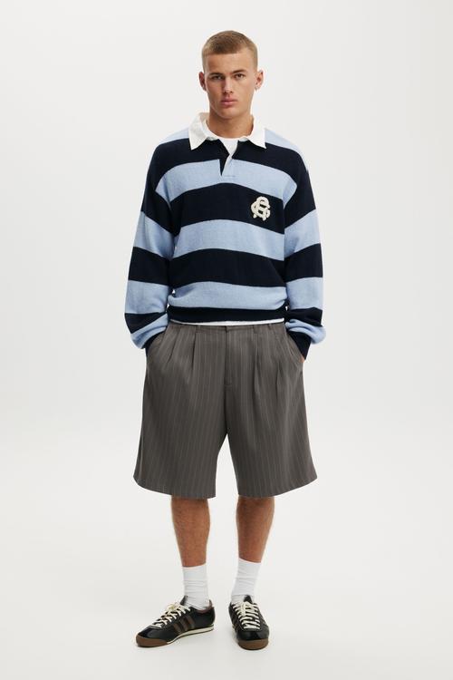 Boxy Rugby Polo - Navy Bold Stripe