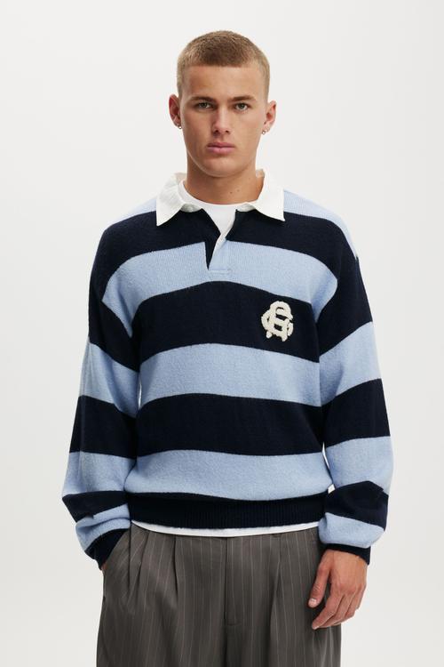 Boxy Rugby Polo - Navy Bold Stripe