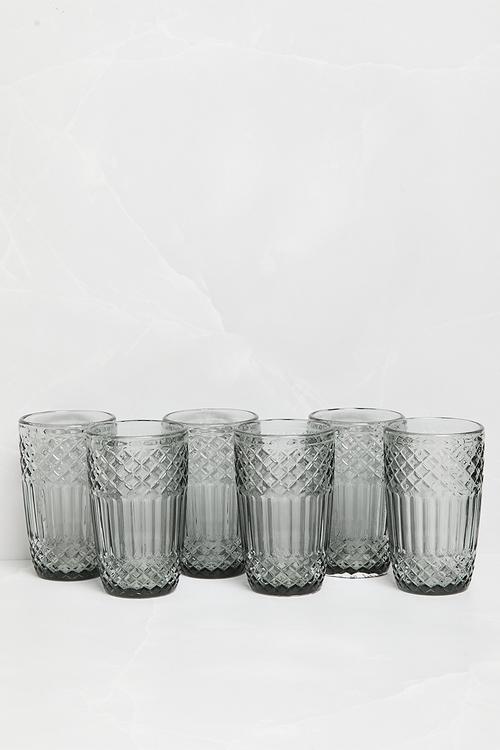 Embossed Hi-Ball Set Of 6 - black