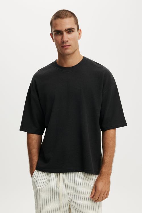 Cropped fit T-shirt - Washed Black Terry 