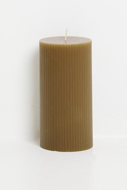 Roma Ribbed Pillar Candle - Mud