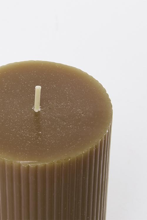 Roma Ribbed Pillar Candle - Mud