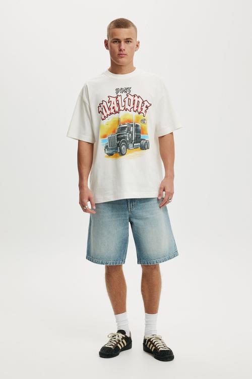Box Fit Premium Music T-Shirt - Lcn Bra Vintage White/Post Malone - Truck