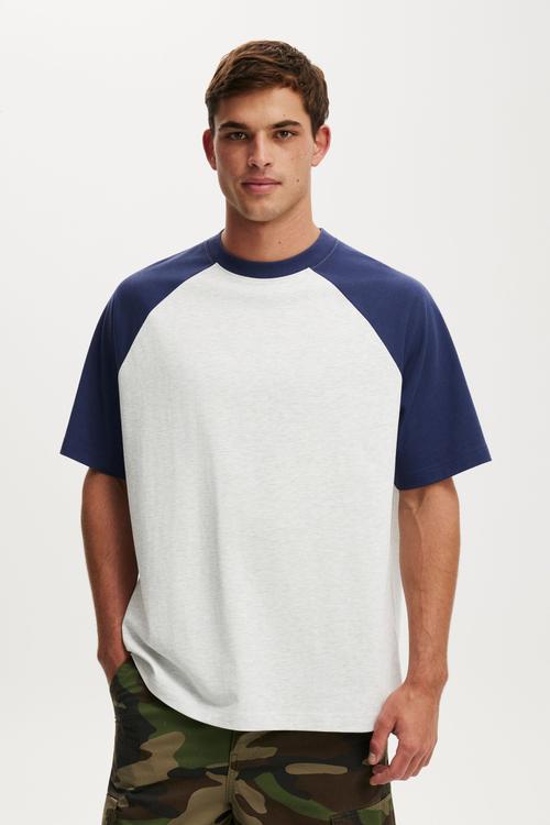 Box Fit T-shirt - White Marle/True Navy