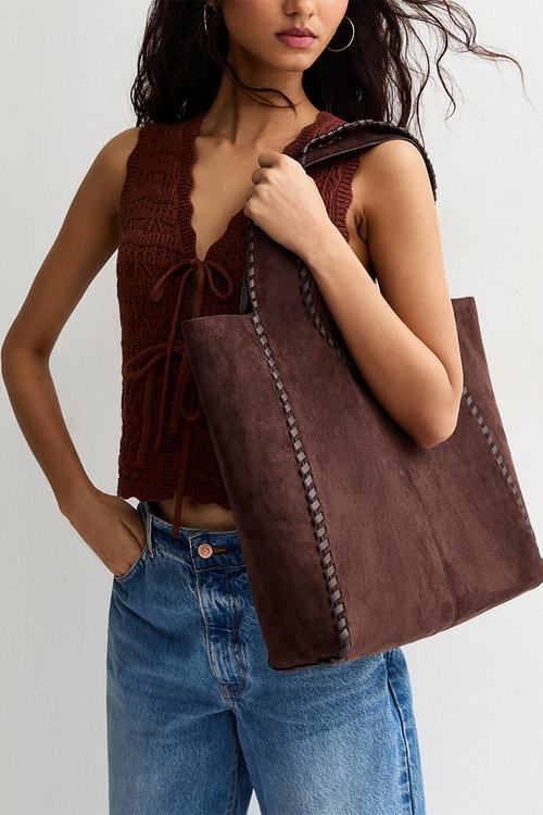 Whitney Shipstitch Apron Tote Bag-dark brown