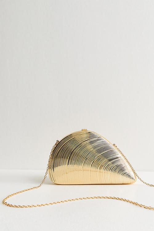 Clam Shell Box Clutch Bag - Gold