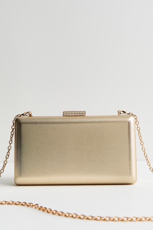 Gold Pu Box Clutch Bag - Gold