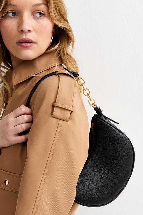 Chrissy Chain Suedette Mini Scoop  Bag-Black