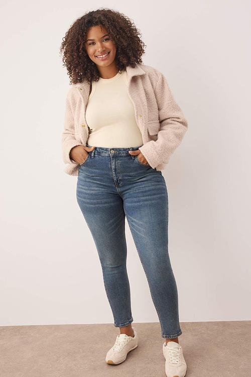High Waist Stretchy Plus Size Skinny Jeans - Blue