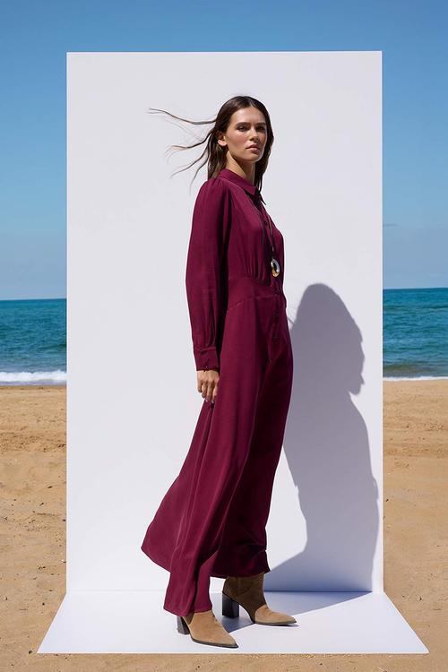 Waist Drawstring Detailed Dress - Plum