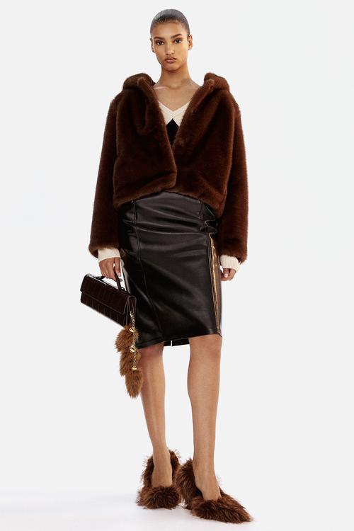 Coated pencil skirt - black