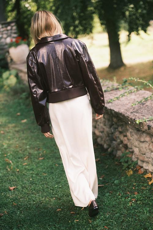 Coated bomber jacket - burgundy