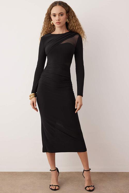 Bodycon Knitted Midi Lined Dress - Black