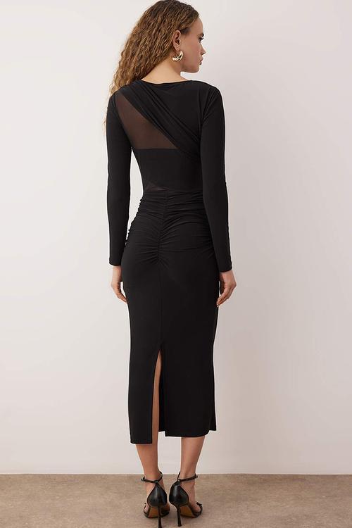 Bodycon Knitted Midi Lined Dress - Black