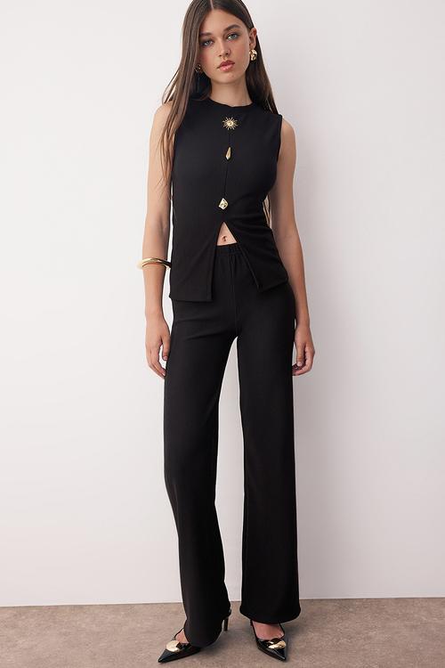 Knitted Bottom Top Set - Black