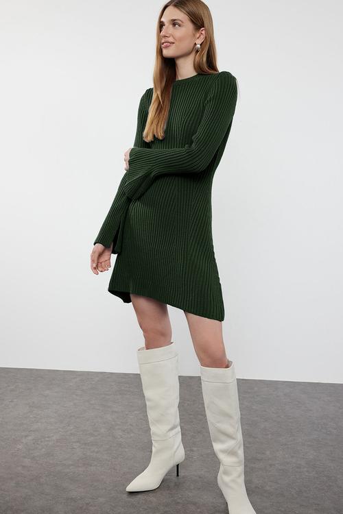 Mini Knitwear A-Line Dress - Emerald Green