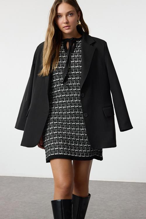Textured Short / Mini Knitwear Dress - Black
