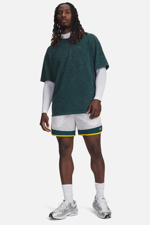 UA Icon Woven Track Shorts - White & Arden Green