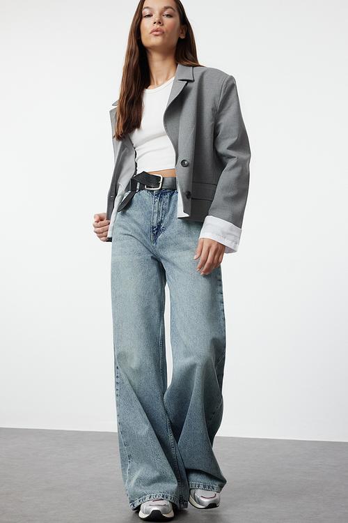 Wide Leg Palazzo Jeans - Blue