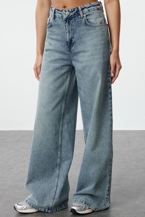 Wide Leg Palazzo Jeans - Blue