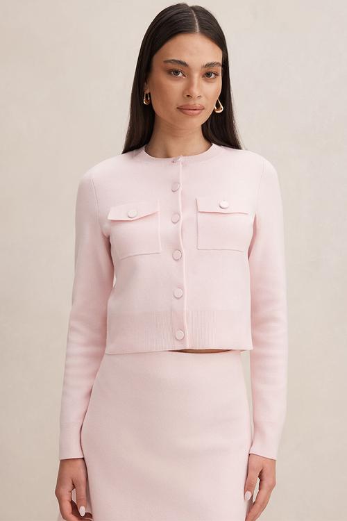 Aria pocket detail cardigan in soft pink co ord