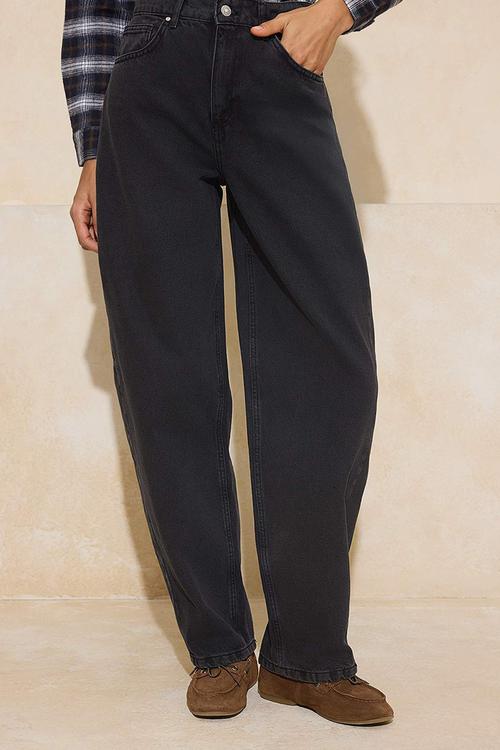 Stitching Detail Low Waist Loose Baggy Jeans - Black
