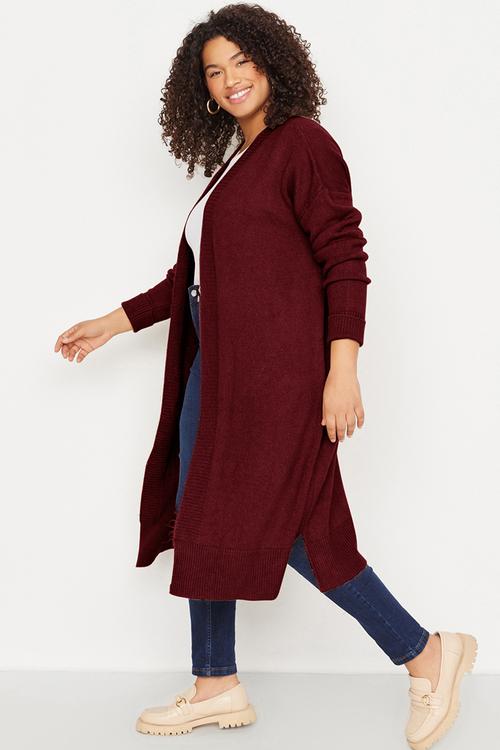 Oversize Loose Fit Knitwear Cardigan - Plum