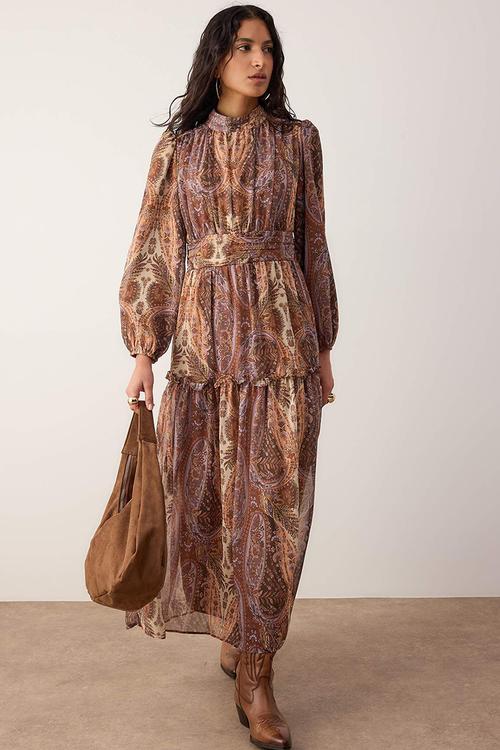 Lined Shawl Pattern Chiffon Dress - Multi-Colored