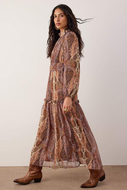 Lined Shawl Pattern Chiffon Dress - Multi-Colored